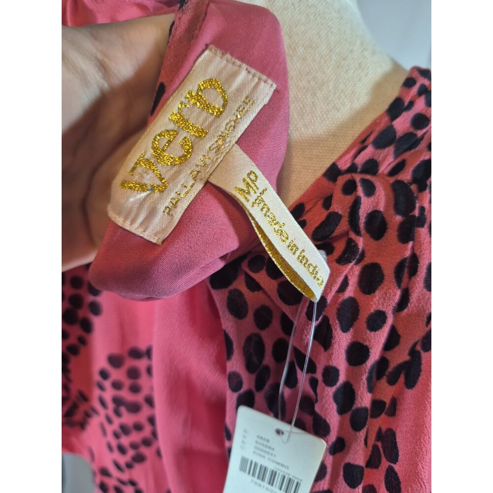 Anthropologie Pink-to-Peach Ombre Midi Dress with Black Floral Motif - Picture 9 of 9
